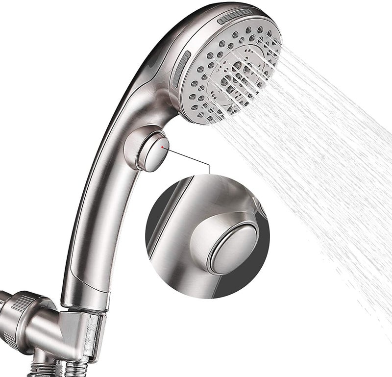 DOILIESE Shower Head, High Pressure 6 Setting Shower Head Hand-Held with ON/OFF Switch and Spa Spray Mode - Shower Heads with Handheld Spray High Pressure - Brushed Nickel - Image 1